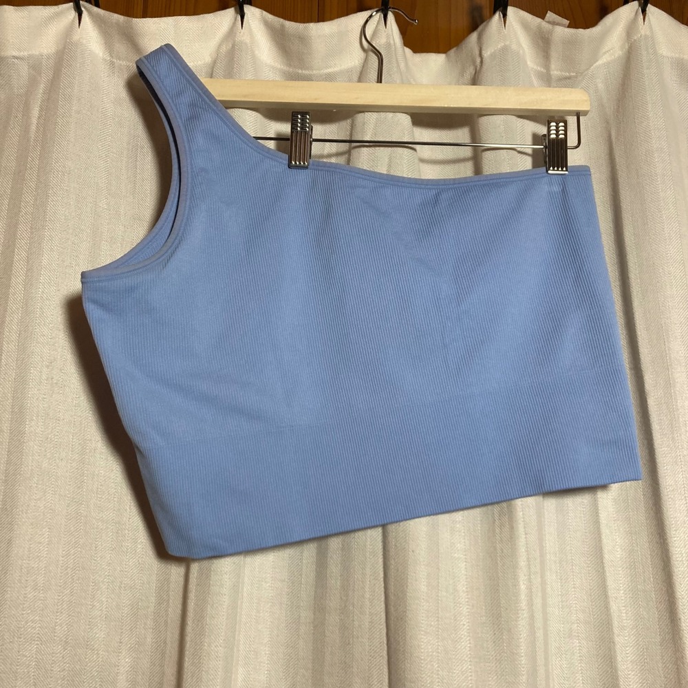 Athleta Aurora Seamless One Shoulder Tank Top Blue Ribbed Crop XL Athleisure